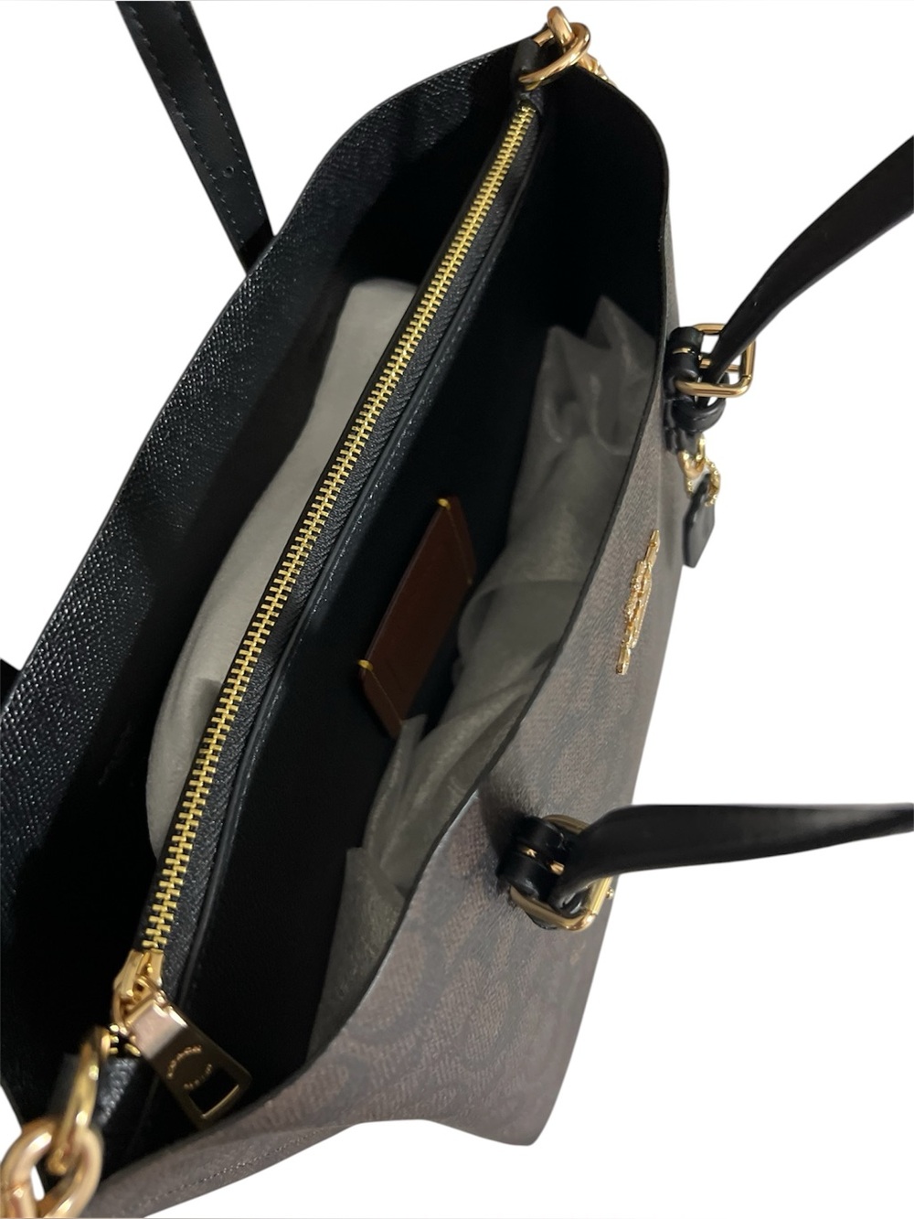 NWOT Coach Mollie Tote 25 in Signature Canvas Walnut Black CV965 Crossbody - Picture 4 of 10